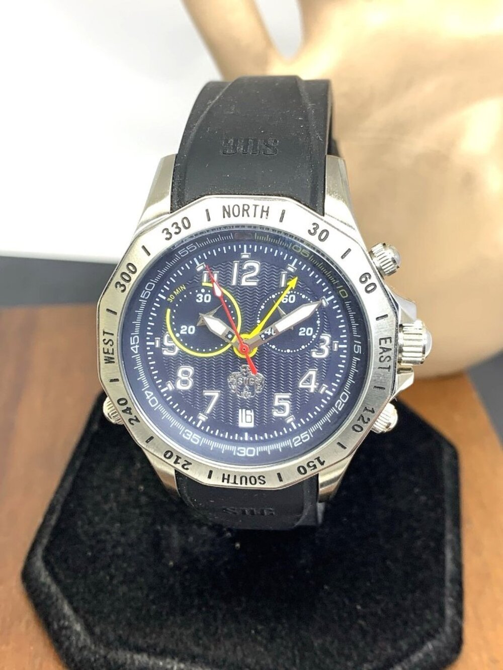 SUG 1883 Men's Watch Quartz Chronograph Blue Dial Date Black Rubber Band 40mm